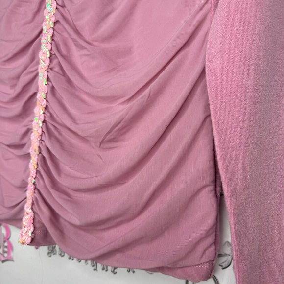 Garlvin blouse long sleeve floral lace cinch sequins stretchy rose blush pink - Picture 7 of 8